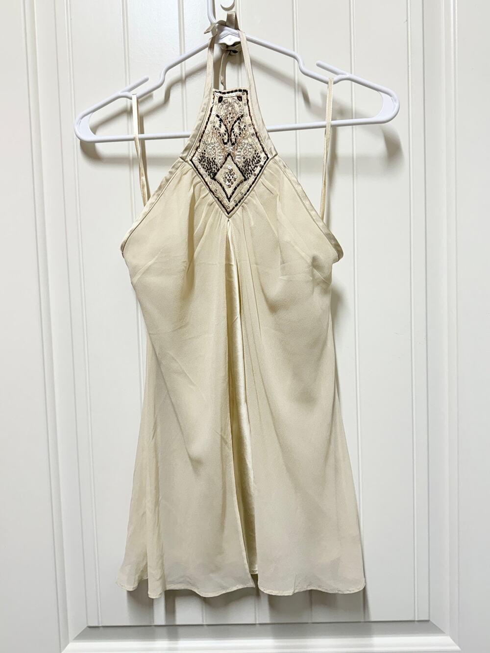 Vintage Express Silk Halter Tank with design peek a boo on the front Size small